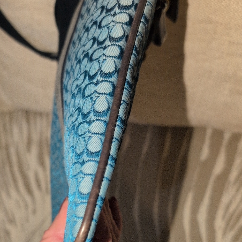 Vintage Coach  blue/Teal  Sig C Canvas With Gray Suede And Black Leather Trim - - Picture 14 of 16